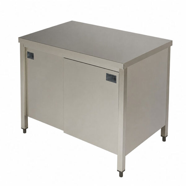 Masa inox cu dulap, usi glisante si polita intermediara 1200x600x850 mm