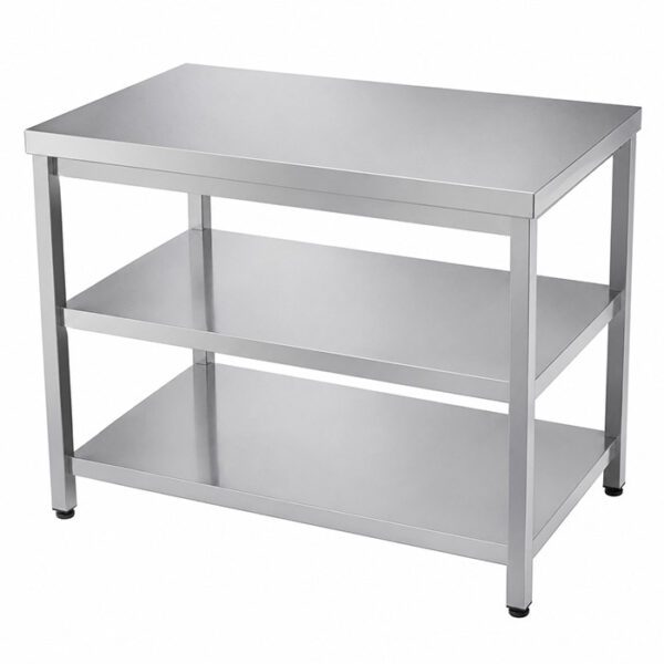 Masa inox cu polita intermediara si inferioara 2200x600x850 mm
