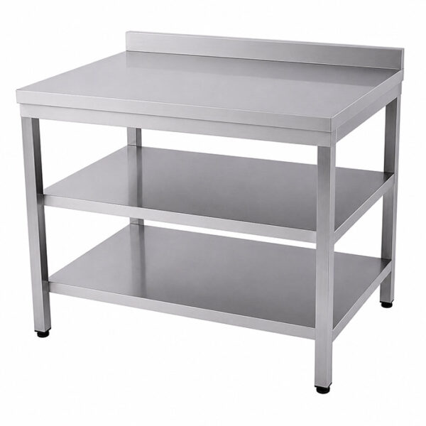 Masa inox cu polita intermediara si inferioara, cu rebord 2100x600x850 mm