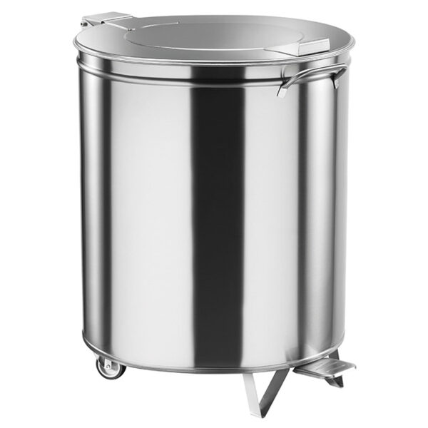 Pubela inox cu roti, pedala si capac, 100 litri