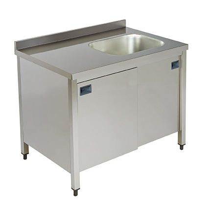 Spalator inox cu 1 cuva pe partea dreapta si dulap 1400x600x850 mm
