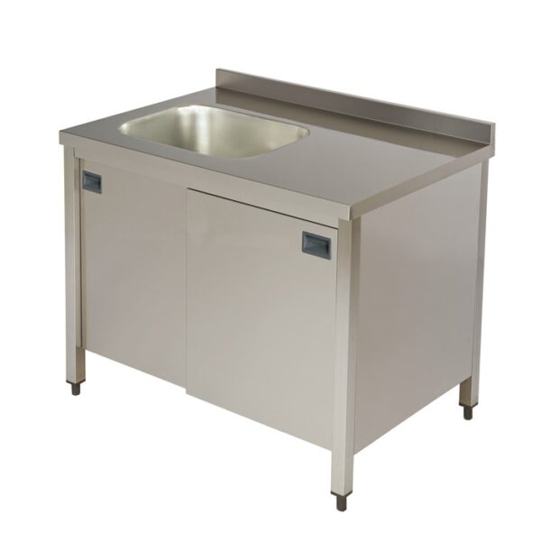 Spalator inox cu 1 cuva pe partea stanga si dulap 1800x600x850 mm